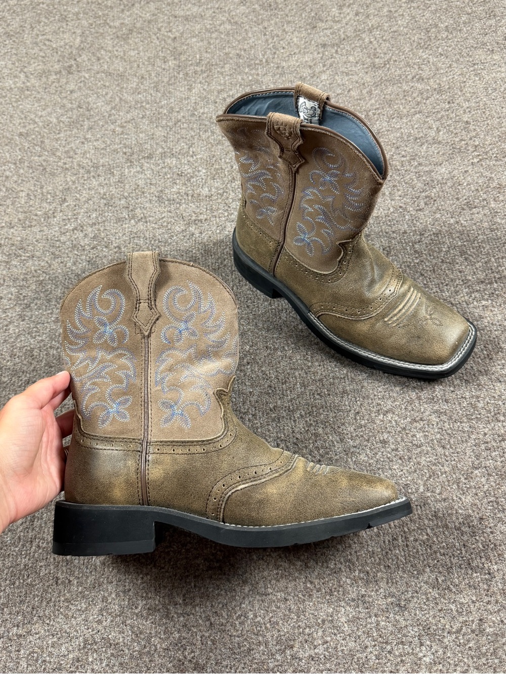 Ariat Brown Leather Fatbaby Cowboy Boots Women’s 7 Square Toe Western Embroidery